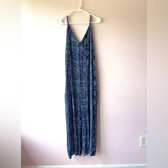 Free People Blue Snake Print Jumpsuit large - Picture 2 of 10